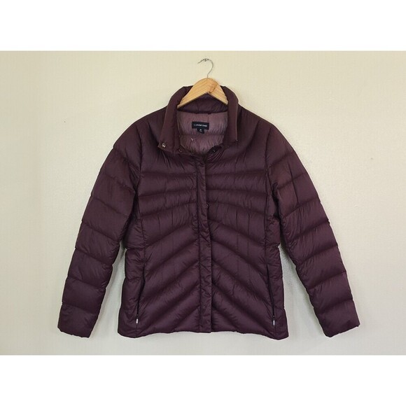 Lands End Puffer Jacket Womens Size Medium Feather Fill Purple Magenta - Picture 1 of 10